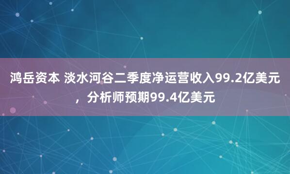 鸿岳资本 淡水河谷二季度净运营收入99.2亿美元，分析师预期99.4亿美元